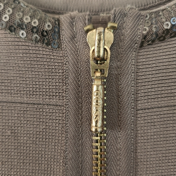 Guess Taupe Bodycon Bandage Fit Mini Dress Elegant with Sequin Accents Sz M Y2K - Picture 5 of 16